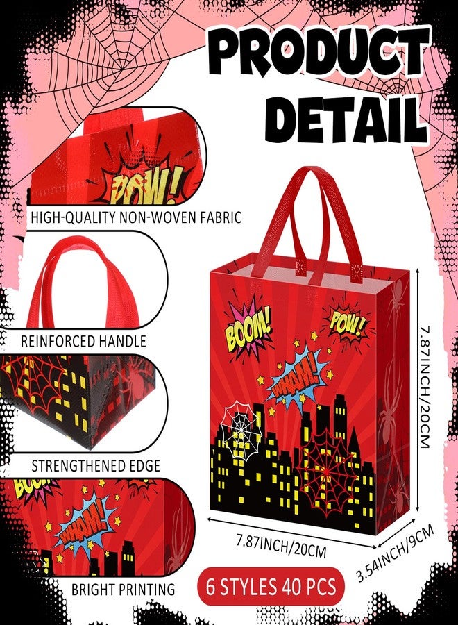 GliCraft 40 Pcs Spider Hero Party Favor Goodie Bags Web Boom Crash Non-woven Bags Bulk with Handles Reusable Birthday Treat Candy Bag for Birthday Party Favor 7.87 x 7.87 x 3.54 Inches - Image 3